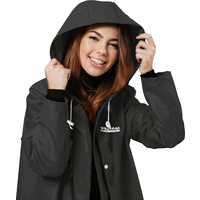 New 1pce Raincoat Premium Adult Black Water Proof Plastic Hood Dry Large Female