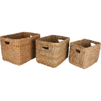 New 3pce Set Iluka Seagrass Rectangle Basket W/Handle Storage Décor 42X32X30CM