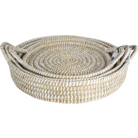 New 3pce Set Elliot Kans Grass Trays W/Handle 45X8CM Storage Woven Home Décor
