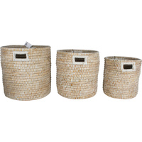 New 3pce Elliot Kans Grass Baskets Round 35X35CM Woven Storage Boho Décor