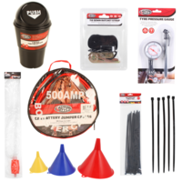 Automotive Essentials Set 32 Pieces Straps, Zip Ties, Jumper Leads, Funnels & More
