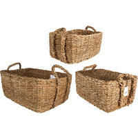 New 3pce Bribie Seagrass Rectangle Basket W/Handle Woven Storage Boho Décor