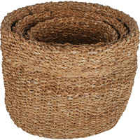 New 3pce Bremer Seagrass Round Basket Small 28X22CM Woven Décor Storage Boho