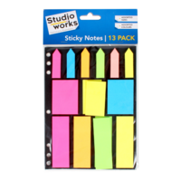 13pce Adhesive Colour Sticky Notes in Varied Sizes 25 Sheets Per Pad