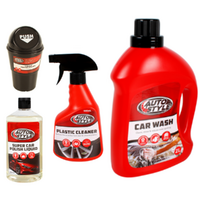 Auto Style Car Care Clean Essentials Kit Set, Polish, Wax, Wash, Shiner & Leather Sprays