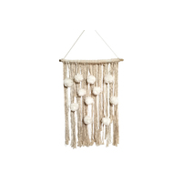 70cm Siam Dreaming Wall Hanger with Pom Poms, Natural Boho Style