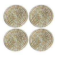 Maine & Crawford 4pce Coasters 10cm Leo Straw White Natural Style
