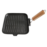 Camp Skillet Cooking Pan with Wooden Folding Hangle 24x24cm Cast Iron