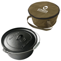 Camp Oven Pot 8.5L + Canvas Carry Bag Cast Iron, Bail Handle, Pre-seasoned