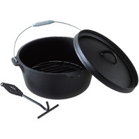 Camp Oven Set 8.5L 16x31.5cm 4 Pieces, Pot, Lid Lifter, Carry Bag & Wire Trivet