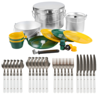 4 Person Aluminium Mess Kit + Cutlery Set Stainless Steel 24 Piece Travel Kitchenware