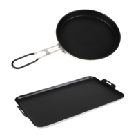 Aluminium Fry Pan & Griddle Set Non-Stick Compact Camping Travel 2 Pieces