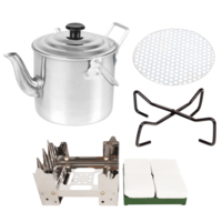 Billy Camp Tea Pot 1.8L + Portable Stove + Trivet Plate & Holder Stand Cook Set