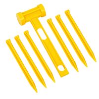 Pegs & Mallet Set 7 Piece Set Yellow ABS Plastic Tent or Mat Securing