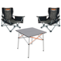 Camp Chairs & Table Set Outdoor Furniture Black Fully Adjustable