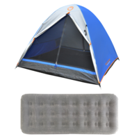2 Person Dome Tent + Single Air Mattress Bed Camping Set Outdoor