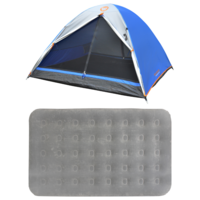 3 Person Dome Tent + Double Air Mattress Bed Camping Set Outdoor Tent