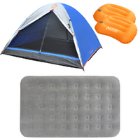 3 Person Dome Camp Tent + Double Air Mattress + 2 Self Inflating Pillows Set