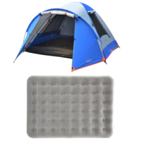 3V Person Dome Camp Tent + Queen Air Mattress Outdoor Set 