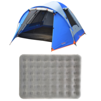 3V Person Dome Camp Tent + Queen Air Mattress Outdoor Set