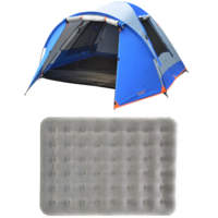 4V Person Dome Camp Tent + Queen Air Mattress Bed Outdoors Set