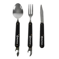 3 Piece Cutlery Set 6 Functions Folds Compactly Includes Nylon Pouch