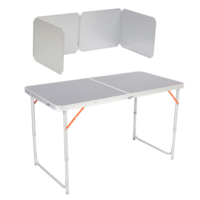 Bi-Fold Camp Table + Stove/Fire Wind Shield 4 Sided Set Silver Metal Compact Designs