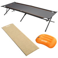 Camp Stretcher Bed Set + Pillow + Single Self Inflating Mattress, Includes Carry Bag