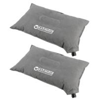 Camp Sleep Pillow Self Inflating 2 Piece Set 44x26x12cm Thick Pu Foam Grey