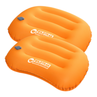 Compact Camp Sleep Pillows Self Inflating 2 Piece Set 43x30cm Thick Pu Foam Orange