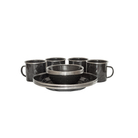 Premium Enamel Dinner Set 12 Pieces, Mugs, Bowls & Plates Black Durable
