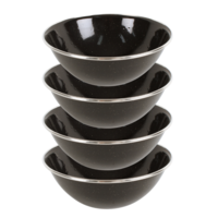 Premium Enamel Jumbo Bowls 19x7cm Black 4 Piece Set Stainless Steel Rim Durable