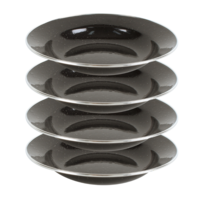 Premium Enamel Soup Plates 22x4cm Black 4 Piece Set Stainless Steel Rim Durable