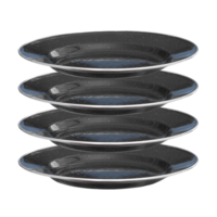 Premium Enamel Plates 26x3cm Black 4 Piece Set Stainless Steel Rim Durable