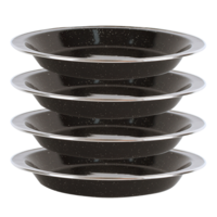 Premium Enamel Pie Dishs 24x3cm Black 4 Piece Set Stainless Steel Rim Durable