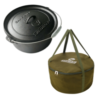 Camp Oven Pot 11.3L + Canvas Carry Bag, Cast Iron, Bail Handle, Pre-seasoned