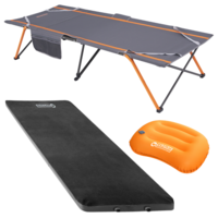 Camp Stretcher Bed King Single + Self Inflating Mattress + Pillow Sleep Set