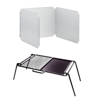 Flat Plate Grill Camp Fire Cooker + Wind Shield 3 Sided, Steel, Includes Carry Bags