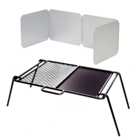 Flat Plate & Grill Camp Fire Cooker + Wind Shield 4 Sided Set, Steel, Includes Carry Bag