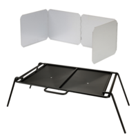 Flat Plate Camp Fire Cooker + Wind Shield 4 Sided Set, Steel, Includes Carry Bag