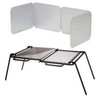 Flat Plate & Grill FIH Camp Cooker + Wind Shield 4 Sided, Steel, Includes Carry Bag