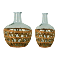 Maine & Crawford Set Tate Seagrass Woven Glass Vases 2 Piece Natural Decor