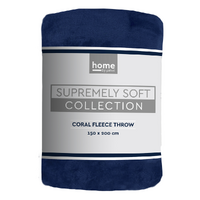 Navy Blue Coral Fleece Blanket Throw 150x200cm 1 Piece Supremely Soft