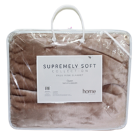 1pce Beige Queen Blanket 200x240cm Solid Colour w/Carry Bag Faux Mink Soft