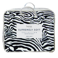 1pce Zebra Queen Blanket 200x240cm Animal Print w/Carry Bag Faux Mink Soft