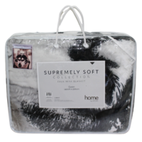 1pce Wolf Face Queen Blanket 200x240cm Animal w/Carry Bag Faux Mink Soft