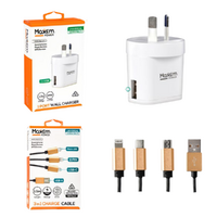 3 in 1 Charging Cable 1.5m Length + USB Fast Charger Universal Single Port