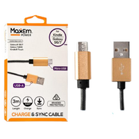 Braided USB to Micro USB Cable 3m Length 1 Piece Fast Charge & Sync
