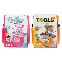 2x Kids Backpack Play Sets Bundle Tools & Beauty Salon Portable Toy Station