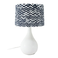50cm Ceramic Table Lamp with Blue Chevron Style Linen Shade
